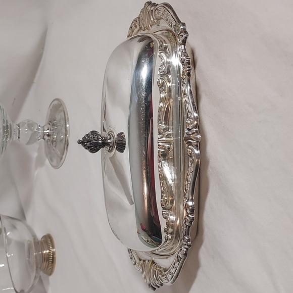 3pc Silver & glass Butter dish by Sheridan Silverplate vintage antique - Picture 3 of 15